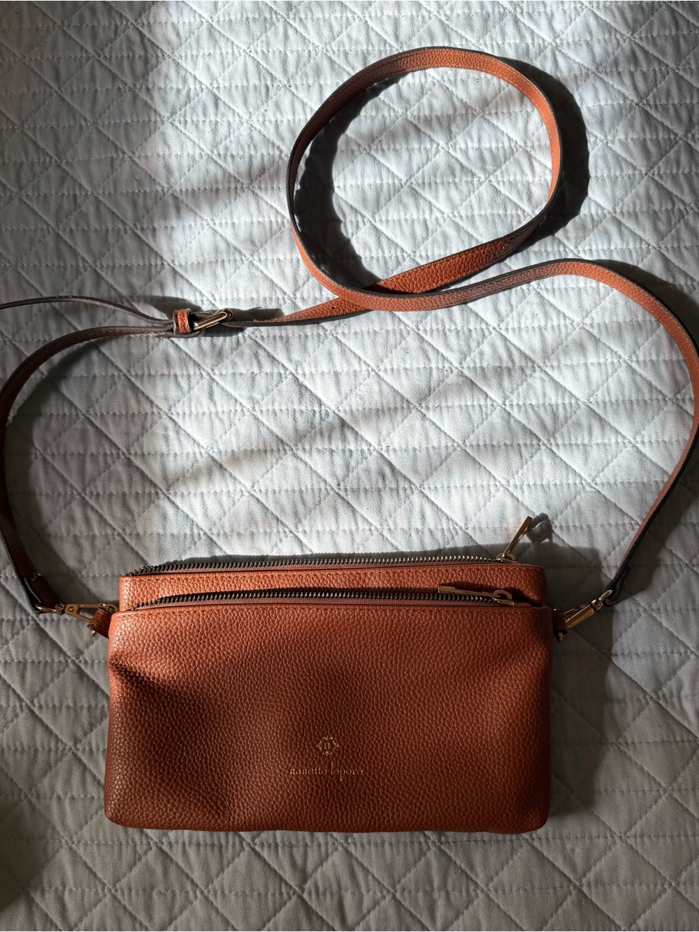 Nanette Lepore Cognac Pebbled Leather Crossbody Wristlet